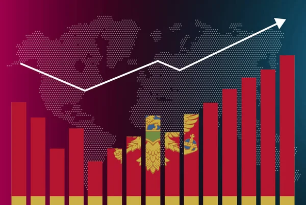 Gráfico Gráfico Barras Montenegro Con Altibajos Valores Crecientes Bandera País — Vector de stock