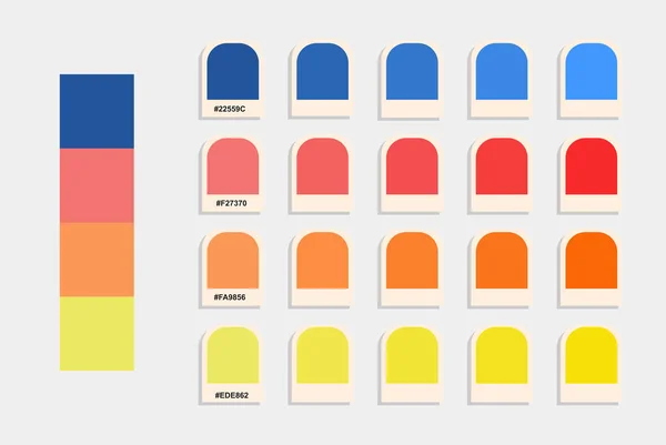 Vecteur Palette Couleurs Bleu Rouge Orange Jaune Catalogue Couleurs Coucher — Image vectorielle