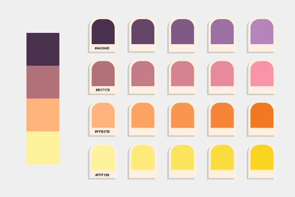 Violet Orange Jaune Vecteur Palette Couleurs Catalogue Couleurs Coucher Soleil — Image vectorielle