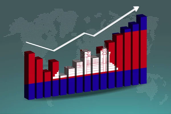 Gráfico Gráfico Barras Camboja Com Altos Baixos Aumentando Valores Bandeira — Vetor de Stock