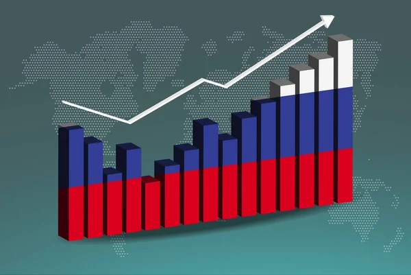 Rusko Sloupcový Graf Vzestupy Pády Rostoucí Hodnoty Rusko Země Vlajky — Stockový vektor