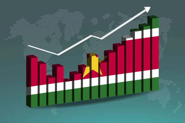 Gráfico Gráfico Barras Suriname Com Altos Baixos Aumentando Valores Bandeira — Vetor de Stock