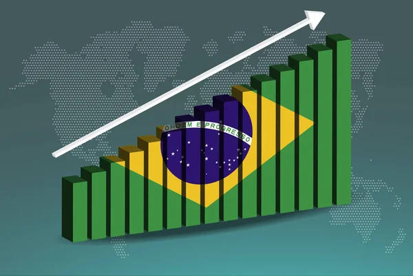 巴西三维条形图矢量 向上上升的数据箭头 国家统计概念 巴西国旗在三维条形图上 新闻横幅理念 — 图库矢量图片