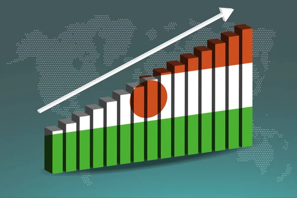 stock vector Nigeria 3D bar chart graph vector, upward rising arrow on data, country statistics concept, Nigeria country flag on 3D bar graph, increasing values, news banner idea