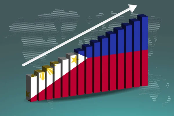 Filippijnen Staafdiagram Vector Omhoog Stijgende Pijl Gegevens Land Statistieken Concept — Stockvector