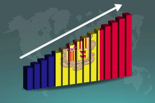 Andorra Stapeldiagram Vektor Uppåt Stigande Pil Data Land Statistik Koncept — Stock vektor