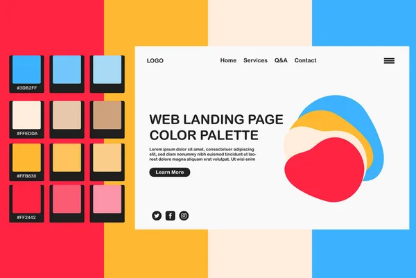 ブルーオレンジピンクウェブページのカラーパレット 夏のカラーカタログ デザインと編集のアイデア カラーマッチング ランディングページのためのRgbパントンの色 ウェブサイトのホームページのための調和のとれた色パレットサンプル — ストックベクタ