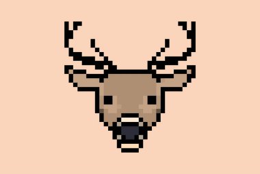 Geyik pikseli tasarım vektörü, 8-bit konsept, renkli vahşi hayvan fikri, pikselli sanat geyiği, bronz arka planda izole edilmiş, düz vektör tasarımı, animasyon ve video oyunu varlığı