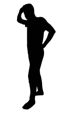 Yorgun adam vektör silueti, beyaz arka planda izole, yorgun insan siyah renk, gölge fikir, çalışma konsepti ile doldurulmuş