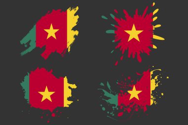 Kamerun bayraklı fırça sıçrama vektör seti, ülke logosu, boya grunge illüstrasyon konsepti, fotoğraf fırçası grunge efekti, su sıçrama maskesi, yaratıcı ülke bayrağı logosu fikri