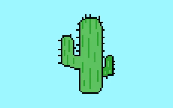 Cactus Pixel 스타일 일러스트 아이디어 선인장 파란색 배경에 디자인 애니메이션 — 스톡 벡터