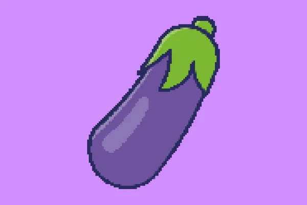 Eggplant Pixel Stil Illustration Vektor Bitars Koncept Färgglada Vegetabiliska Idé — Stock vektor