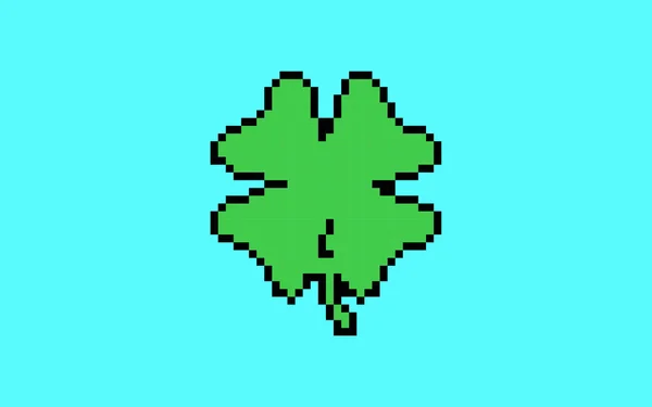 4つの葉のクローバーピクセルスタイルのイラストベクトル 8ビットのコンセプト カラフルな幸運な植物のアイデア 青の背景に隔離されたピクセルアートのクローバー フラットベクトルデザイン アニメーション ビデオゲーム資産 — ストックベクタ