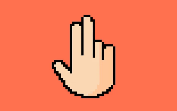 Два Пальца Вверх Руку Знак Пикселя Стиль Иллюстрации Вектор Разрядная — стоковый вектор