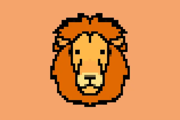 ライオンピクセルスタイルのイラストベクトル 8ビットのコンセプト カラフルな野生動物のアイデア ピクセルアートオレンジの背景に隔離されたライオン フラットベクトルデザイン アニメーション ビデオゲーム資産 — ストックベクタ
