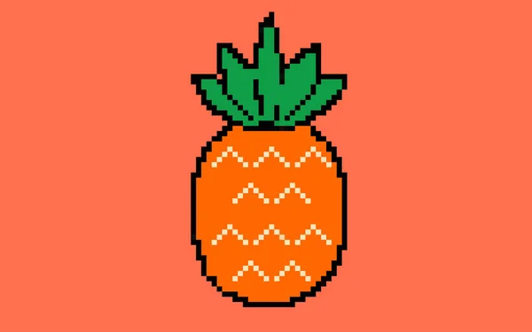 パイナップルピクセルスタイルのイラストベクトル 8ビットのコンセプト カラフルな熱帯のアイデア ピクセルアートパイナップル オレンジの背景に隔離された フラットベクトルデザイン アニメーション ビデオゲーム資産 — ストックベクタ