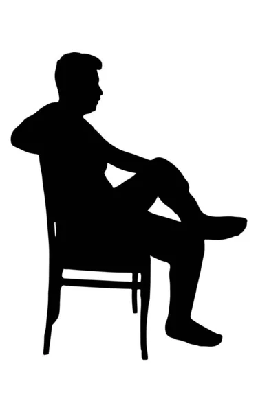 Genç Adam Bacak Bacak Üstüne Atar Vektör Silueti Beyaz Arka — Stok Vektör
