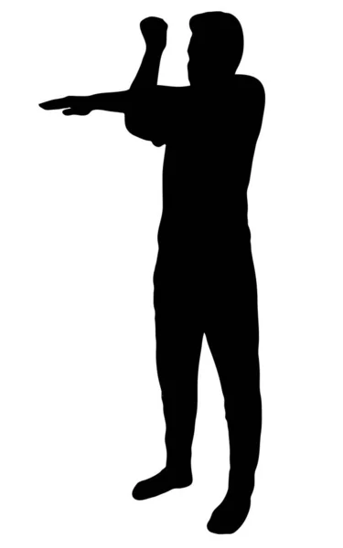 Mann Streckt Seine Arme Vektor Silhouette Person Beim Training Isoliert — Stockvektor