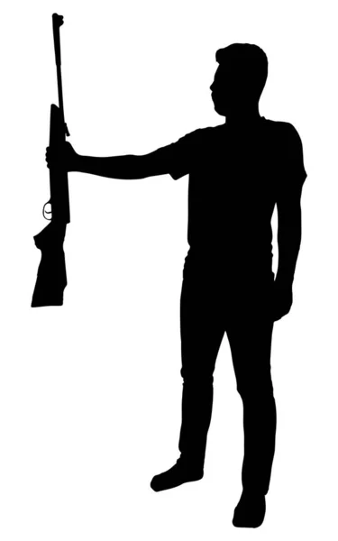 Mann Mit Gewehrvektorsilhouette Isoliert Auf Weißem Hintergrund Gefüllt Mit Schwarzer — Stockvektor