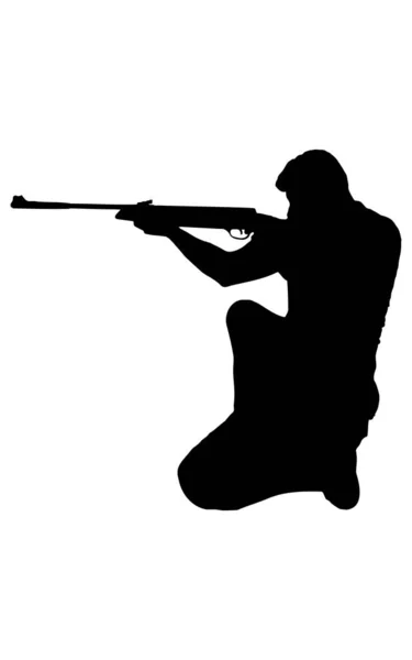 Mann Zielt Mit Gewehrvektorsilhouette Isoliert Auf Weißem Hintergrund Gefüllt Mit — Stockvektor