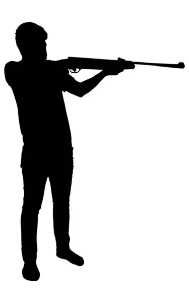 Stehender Mann Mit Gewehrvektorsilhouette Isoliert Auf Weißem Hintergrund Gefüllt Mit — Stockvektor