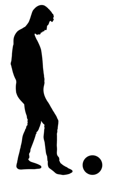 Человек Пинает Мяч Правой Ноги Векторный Силуэт Передать Мяч Изолированный — стоковый вектор