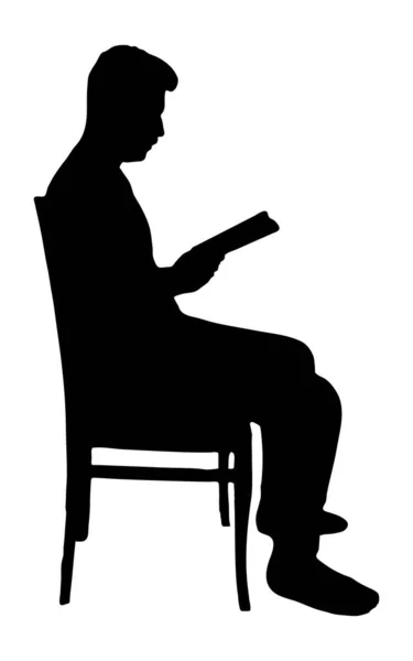 Sentado Homem Leitura Livro Vetor Silhueta Isolado Fundo Branco Preencher — Vetor de Stock