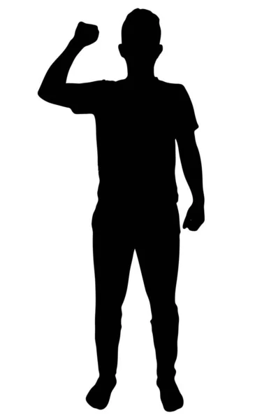 Mann Eine Faust Luftvektorsilhouette Isoliert Auf Weißem Hintergrund Gefüllt Mit — Stockvektor