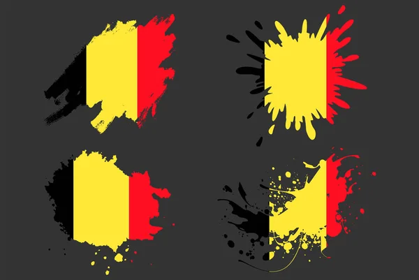 Bélgica Bandera Pincel Splash Vector Conjunto País Activo Logotipo Pintura — Vector de stock