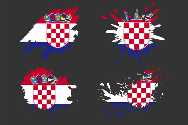 Croattia Bandiera Splash Set Vettoriale Paese Logo Asset Vernice Grunge — Vettoriale Stock