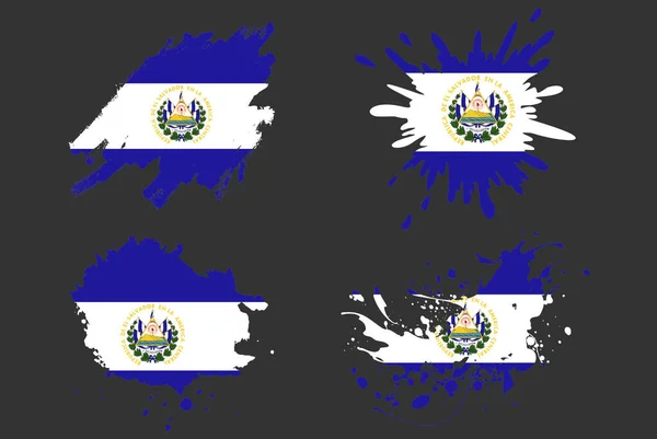 Salvador Flag Brush Splash Vector Set Country Logo Asset Paint — Archivo Imágenes Vectoriales