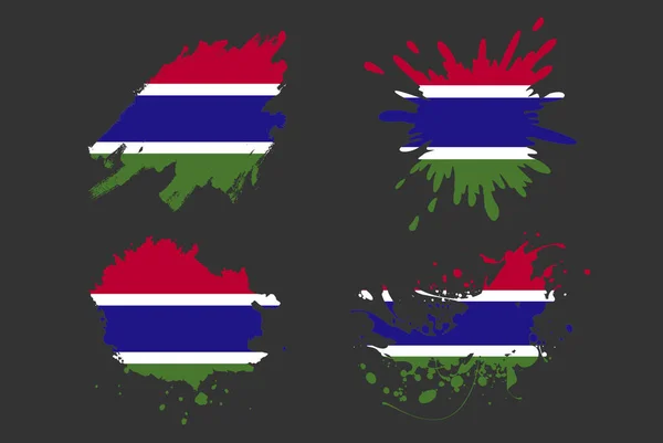 冈比亚国旗刷水花矢量集 国家标识资产 油漆刷图解概念 冈比亚国旗刷水花效果 水花面罩 创意国家国旗标志理念 — 图库矢量图片