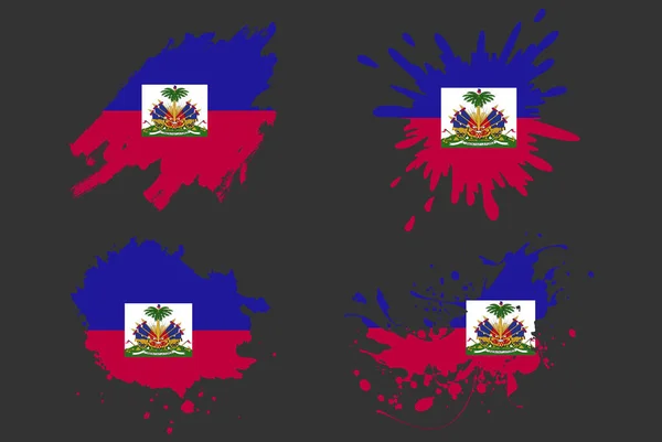 Haïti Vlag Borstel Plons Vector Set Country Logo Asset Verf — Stockvector