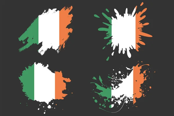 Írország Zászló Ecset Splash Vektor Készlet Ország Logó Eszköz Festék — Stock Vector