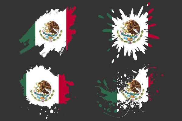 Mexiko Flagge Pinsel Spritzer Vektor Set Land Logo Vermögenswert Farbe — Stockvektor
