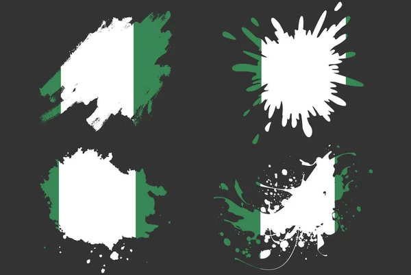 Nigéria Zászló Ecset Splash Vektor Készlet Ország Logó Eszköz Festék — Stock Vector