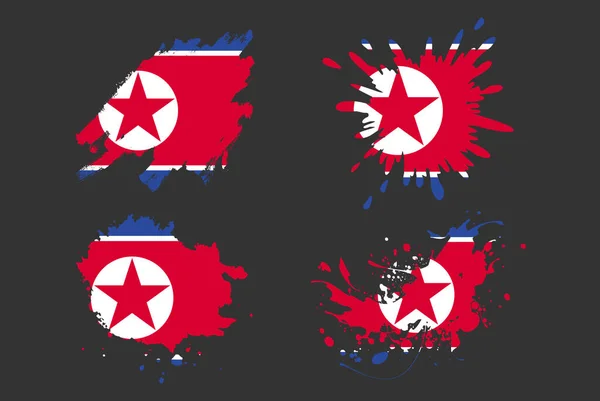 Noord Korea Vlaggenborstel Splash Vector Set Land Logo Asset Verf — Stockvector