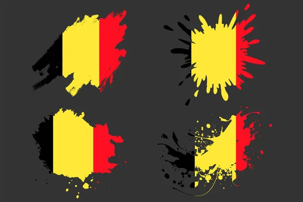 Belgien Flagga Pensel Stänk Vektor Set Land Logotyp Tillgång Färg — Stock vektor