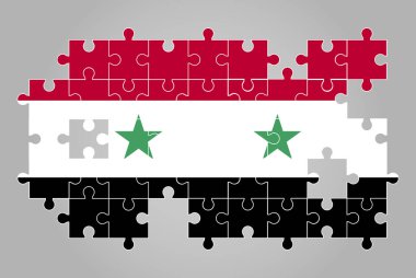 Yapboz vektörü, bulmaca haritası ve çocuklar için Suriye bayrağı şeklinde Suriye bayrağı