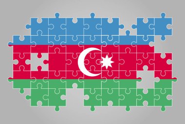 Yapboz vektörünün Azerbaycan bayrağı şekli, bulmaca haritası, çocuklar için Azeri bayrağı