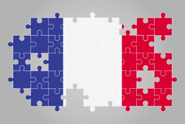 Yapboz vektörünün Fransa bayrağı şekli, bulmaca haritası, çocuklar için Fransa bayrağı