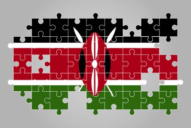 Kenya yapboz vektörü, bulmaca haritası, çocuklar için Kenya bayrağı