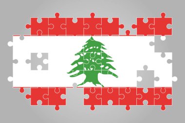 Yapboz vektörünün Lübnan bayrağı şekli, bulmaca haritası, çocuklar için Lübnan bayrağı