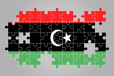 Libya yapboz vektörü, bulmaca haritası, çocuklar için Libya bayrağı