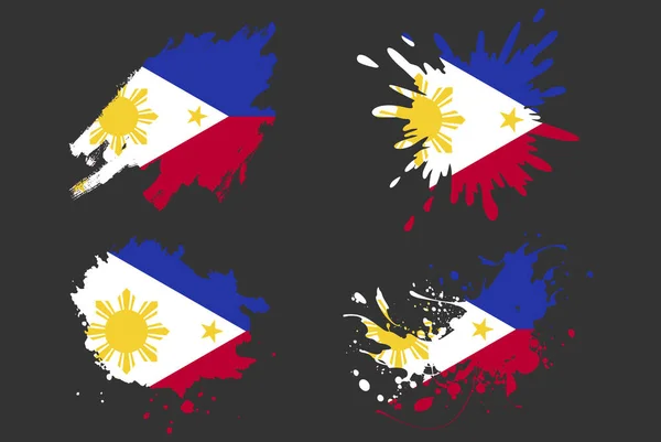 フィリピンのフラグブラシスプラッシュベクトルセット 国のロゴ資産 ペイントグランジイラストのコンセプト フィリピンのフラグブラシストロークグランジ効果 水スプラッシュマスク 創造的な国のフラグのロゴのアイデア — ストックベクタ
