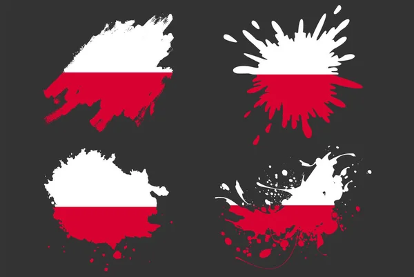 Polonia Bandera Pincel Chapoteo Vector Conjunto País Activo Logotipo Pintura — Vector de stock