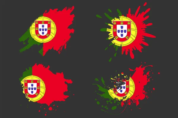 Portekiz Bayrak Fırçası Sıçrama Vektör Seti Ülke Logosu Boya Grunge — Stok Vektör