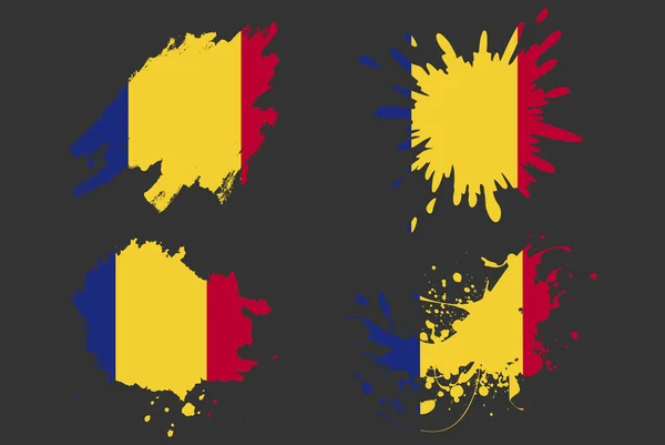 Ensemble Vecteur Éclaboussure Brosse Drapeau Roumanie Atout Logo Pays Concept — Image vectorielle