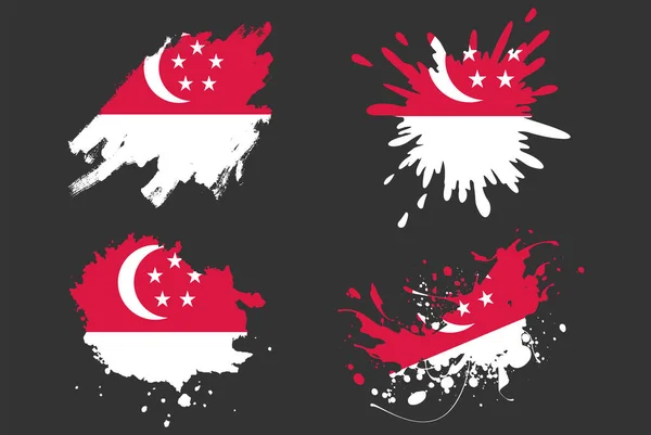 Singapur Bandera Pincel Chapoteo Vector Conjunto Activo Del Logotipo Del — Vector de stock