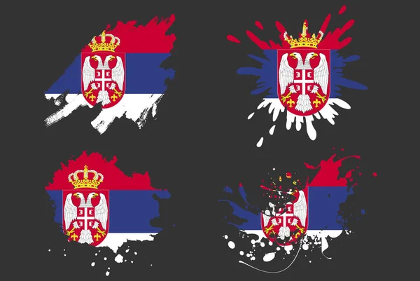 Szerbia Zászló Ecset Splash Vektor Készlet Ország Logó Eszköz Festék — Stock Vector